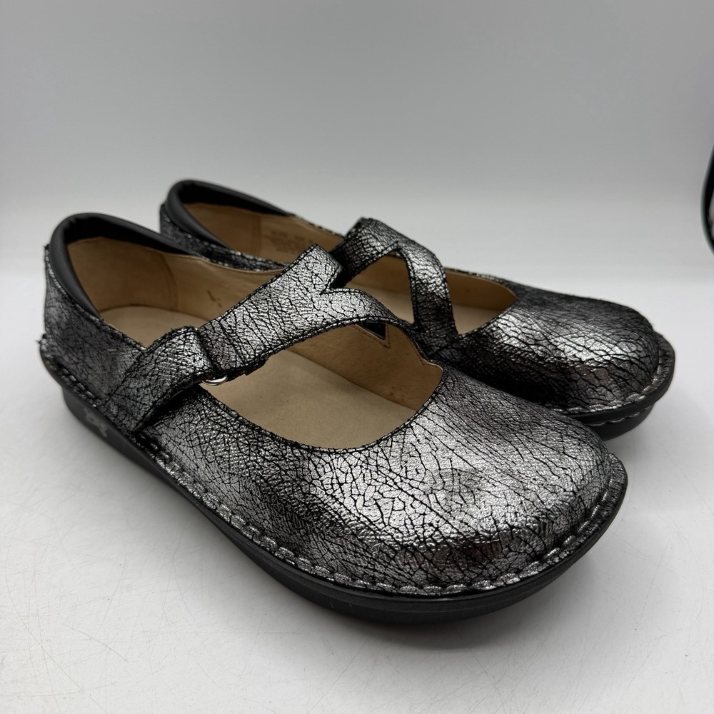 Alegria Jill Shoes Womens EU 38 US 8-8.5 Onyx Crackle Metallic Mary Jane JIL-752